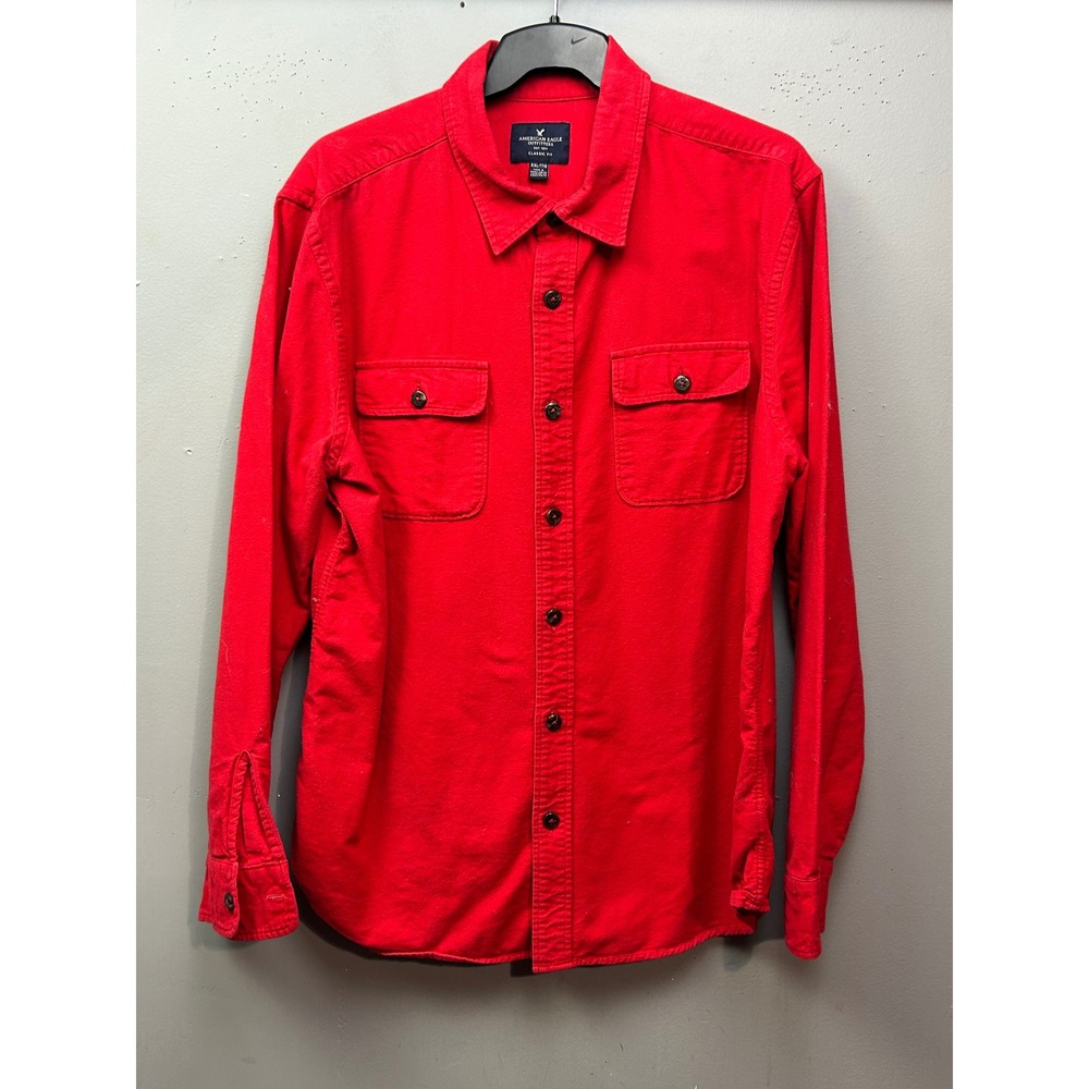 American Eagle Button Down Mens XXL Red Classic Fit Flannel Shirt Cotton Chamois